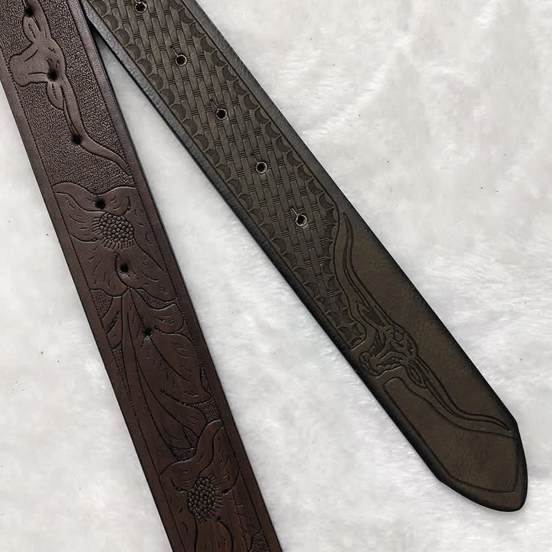 Cinturón de cuero de toro longhorn antiguo para hombre