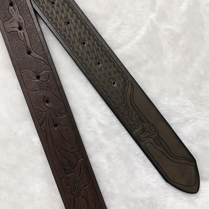 Cinturón de cuero de toro longhorn antiguo para hombre