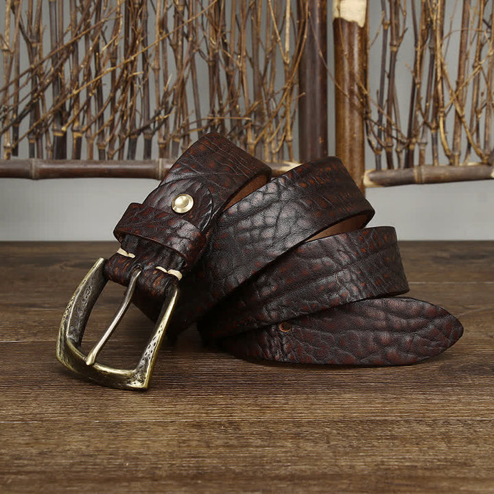 Cinturón de cuero con estampado retro de piel de yak para hombre