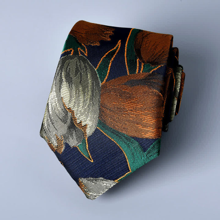 Elegante corbata con estampado floral y tulipanes para hombre de Navy & Peru
