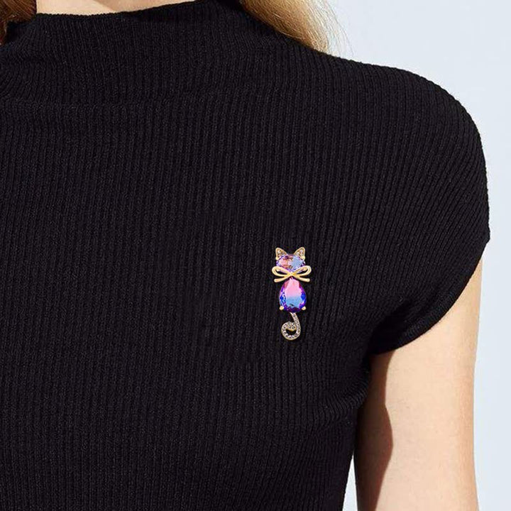 Broche de diamantes de imitación con forma de gatito para mujer
