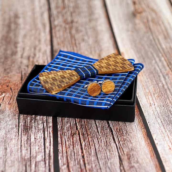 Juego de 3 pajaritas de madera con forma de corona tallada para hombre.