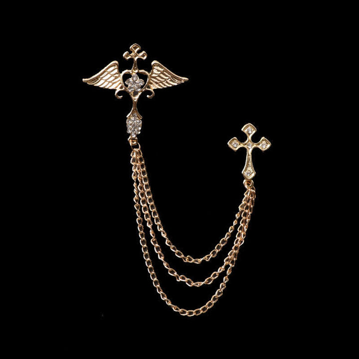 Broche con borlas cruzadas y alas de ángel para hombre
