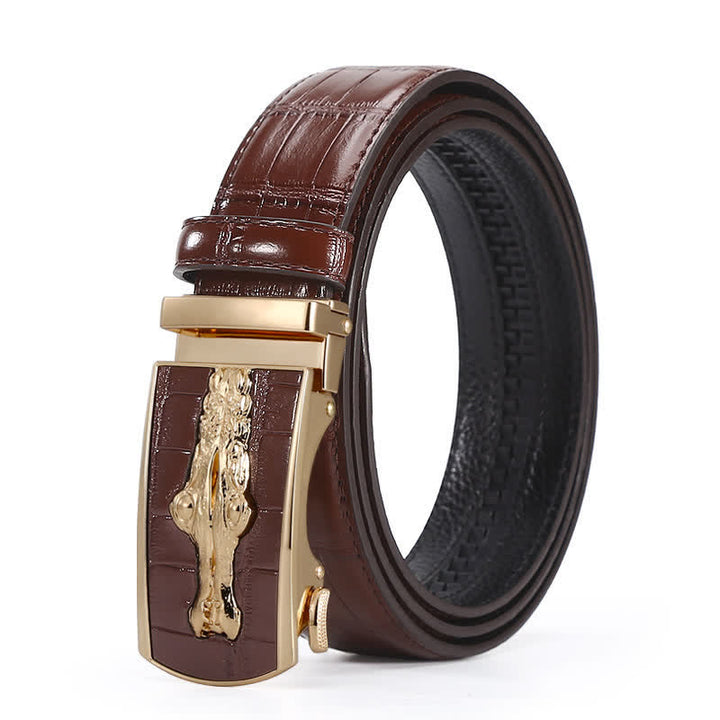 Cinturón de piel con hebilla automática y diseño de cocodrilo para hombre