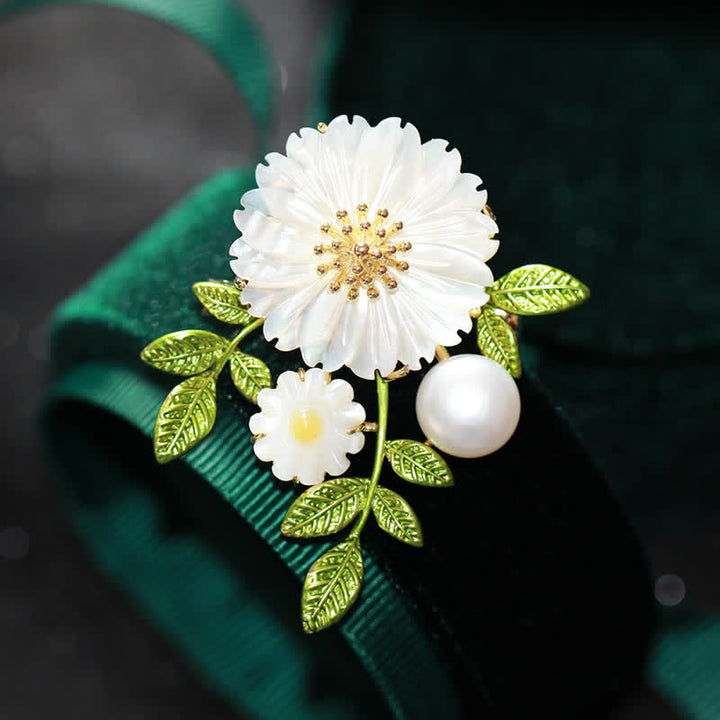 Broche romántico de margaritas y perlas para mujer