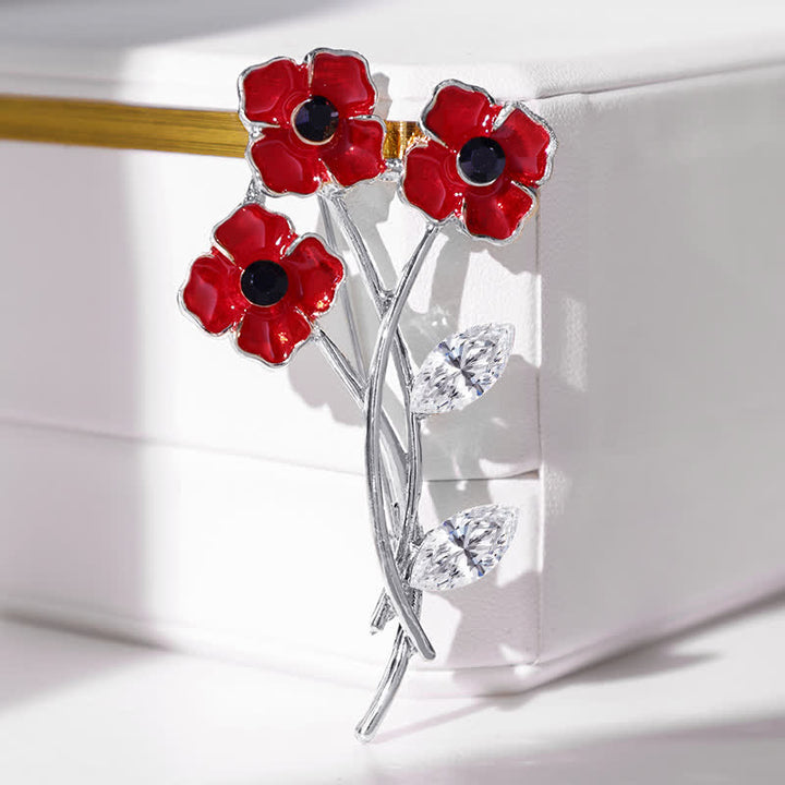 Broche unisex con tallo de amapolas rojas