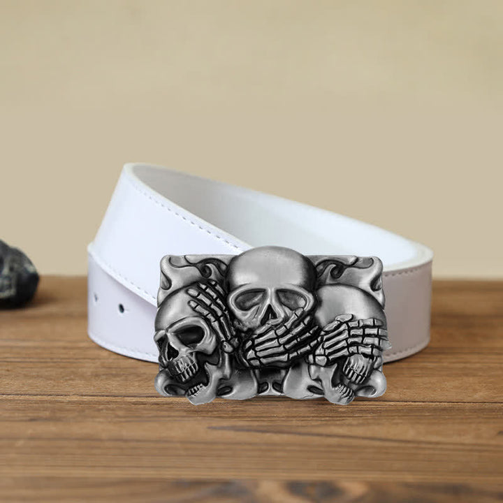 Cinturón de cuero con hebilla de calavera de risa horrible para hombre hecho a mano