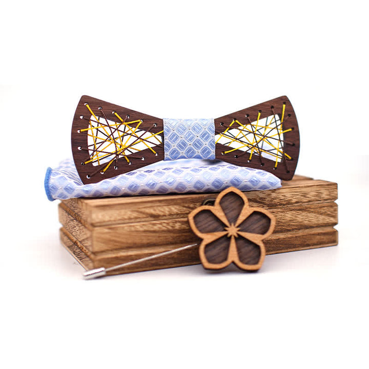 Juego de 3 pajaritas de madera bordadas y tejidas para hombre