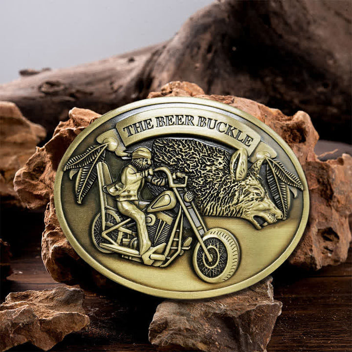 Cinturón de cuero con hebilla para hombre, hecho a mano, con diseño creativo de motocicleta