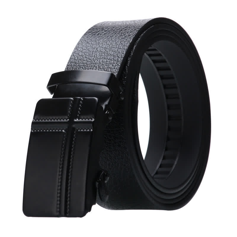 Cinturón de cuero negro con hebilla automática para hombre