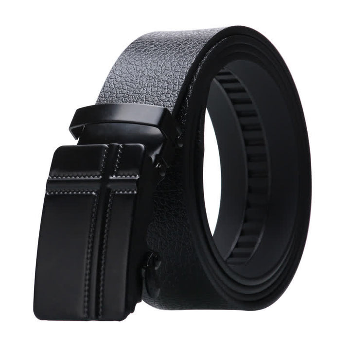 Cinturón de cuero negro con hebilla automática para hombre