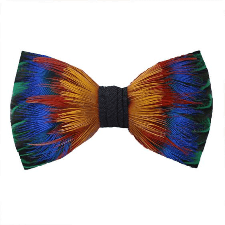 Pajarita de plumas de espectro amarillo y azul