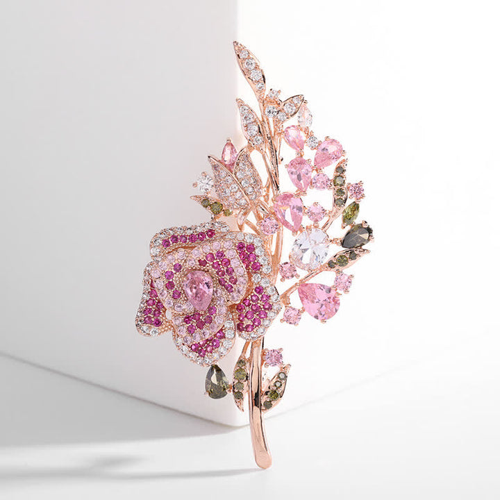 Broche de circonita con ramo de flores rosas para mujer