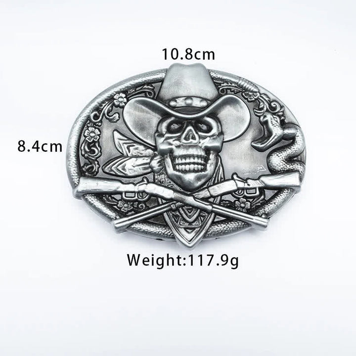 Cinturón de cuero con calavera pirata y pistolas cruzadas para hombre