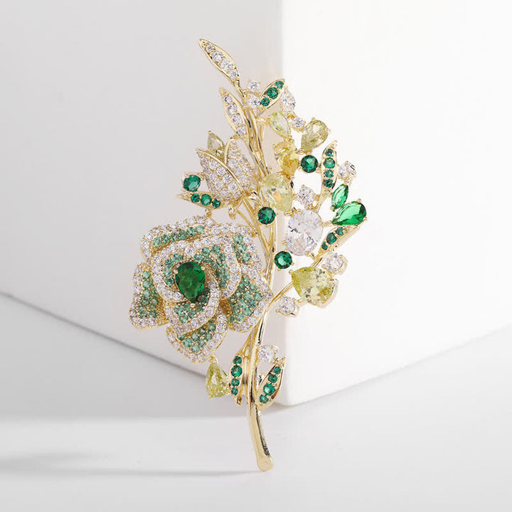 Broche de circonita con ramo de flores rosas para mujer