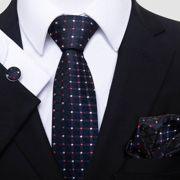 Conjunto de 3 corbatas para hombre con lunares rojos y tostados a cuadros azul marino
