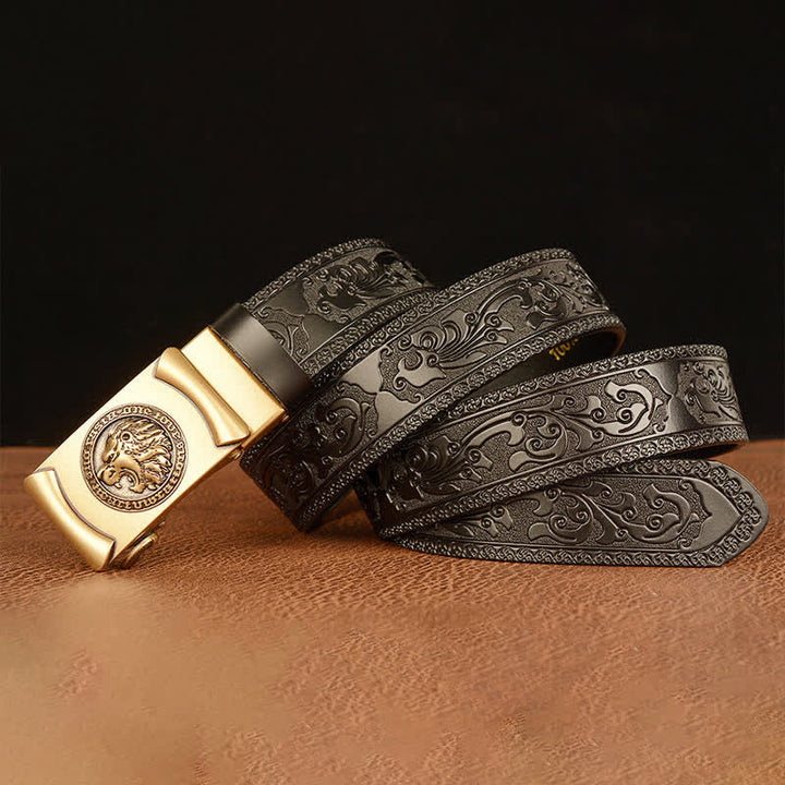 Cinturón de cuero con cabeza de león punk para hombre