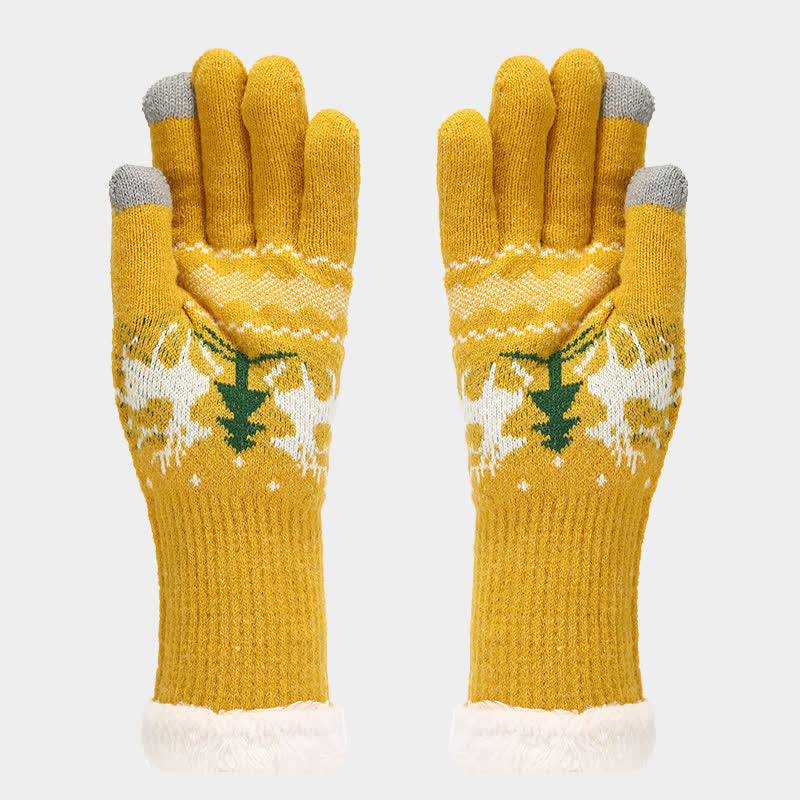 Conjunto de 3 guantes y bufanda de jacquard con diseño de reno para mujer