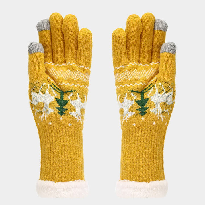 Conjunto de 3 guantes y bufanda de jacquard con diseño de reno para mujer