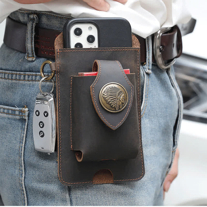 Funda para teléfono con botón magnético y correa de cuero Crazy Horse