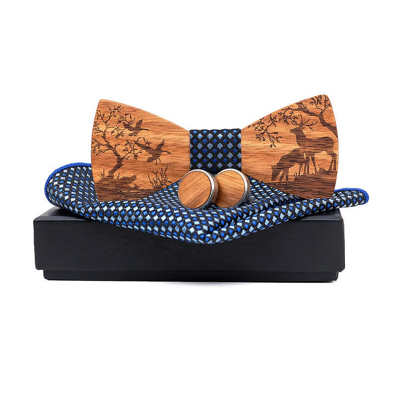 Juego de 3 pajaritas de madera con forma de alce navideño para hombre