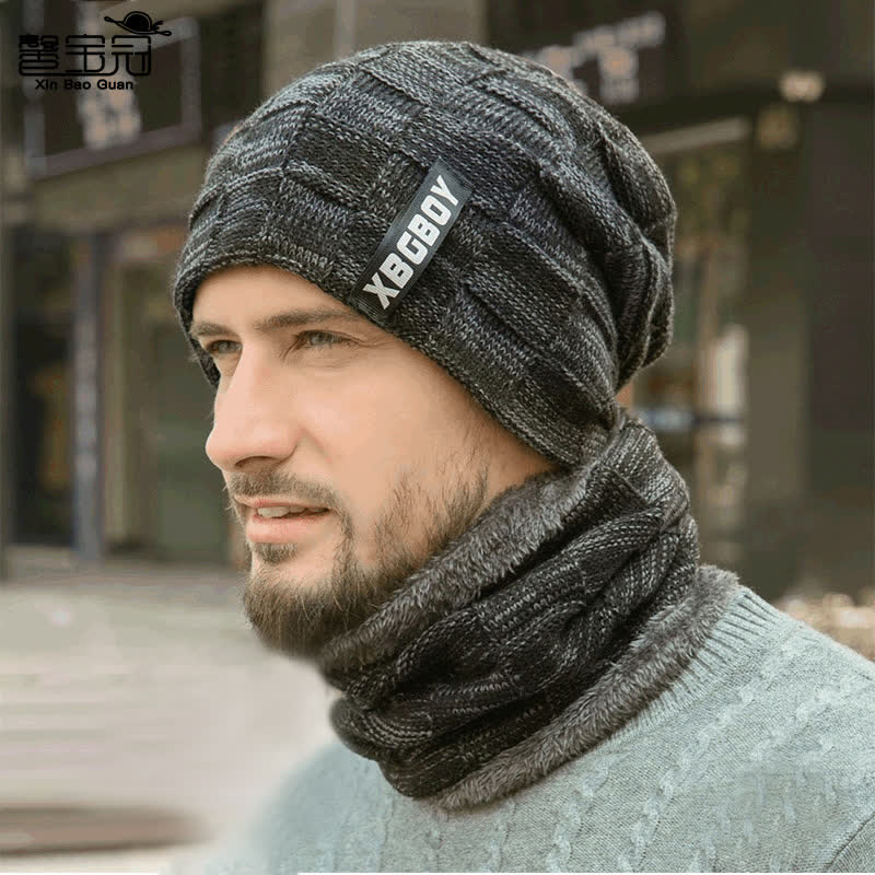 Conjunto de gorro y bufanda de punto a cuadros para invierno
