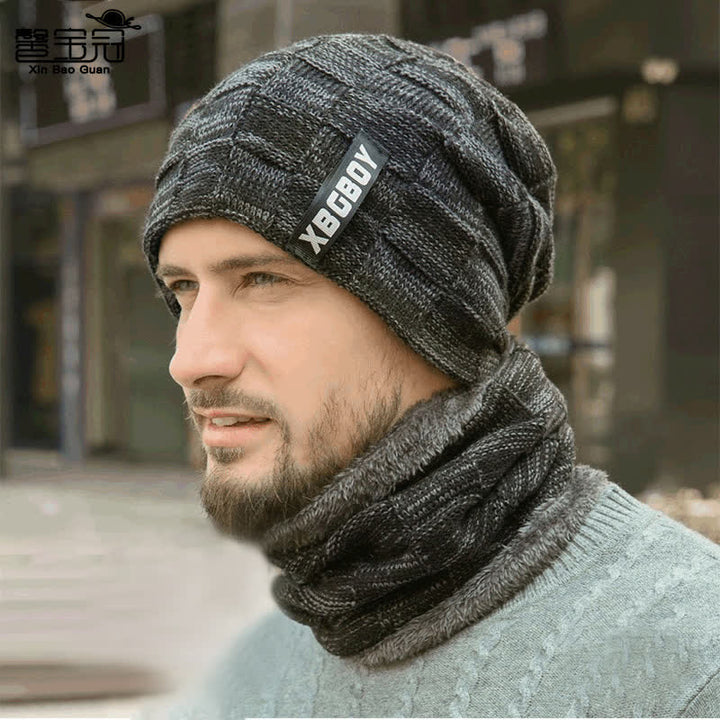 Conjunto de gorro y bufanda de punto a cuadros para invierno