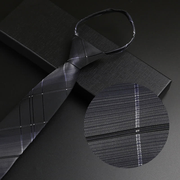 Corbata clásica con cremallera negra y gris para hombre