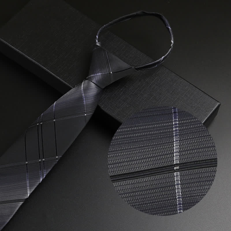 Corbata clásica con cremallera negra y gris para hombre - Cuadros grises - image 2