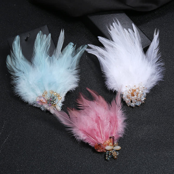 Broche de plumas de copo de nieve con forma de rama de cristal de lujo para mujer