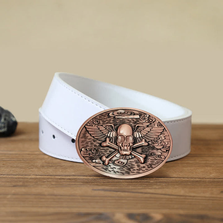 Cinturón de cuero con hebilla para hombre, con diseño creativo de calavera y ángel, para llevar cerveza