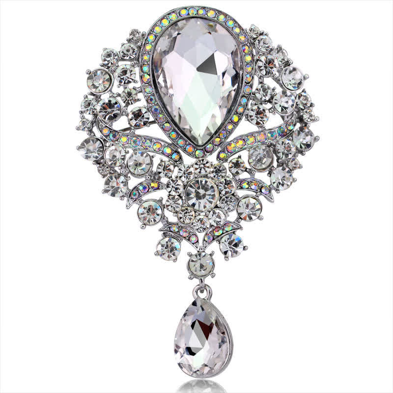 Broche de cristal transparente con forma de flor y gota de agua para mujer.
