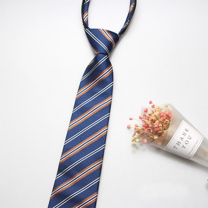 Corbata de rayas con cremallera estilo preppy para hombre