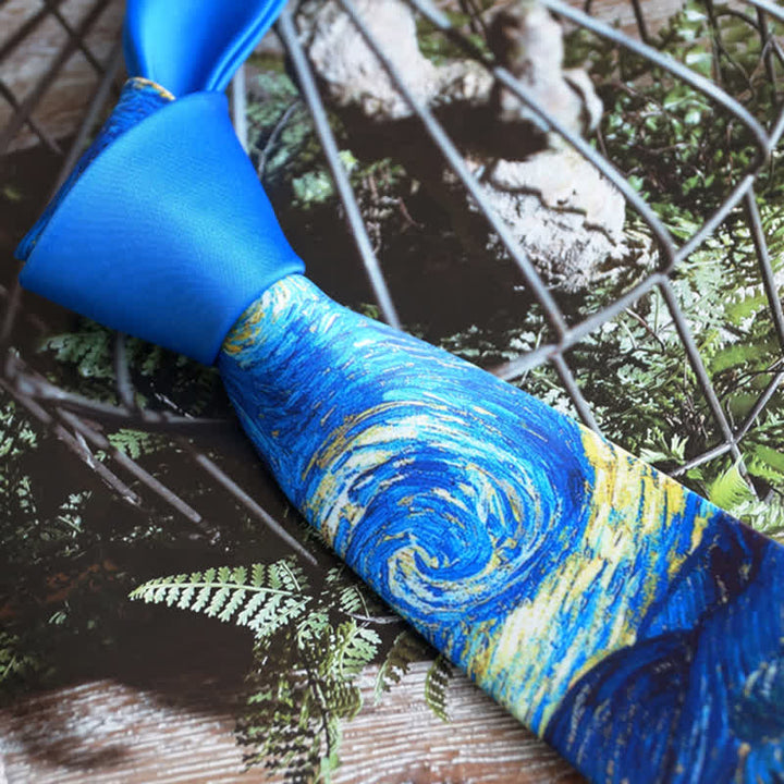 Corbata de hombre con pintura azul de noche estrellada