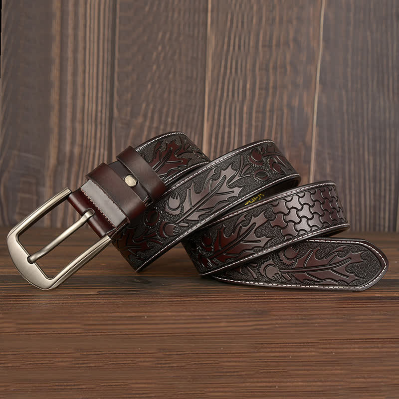 Cinturón de cuero con estampado floral en relieve para hombre