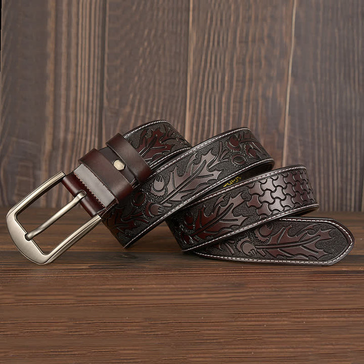 Cinturón de cuero con estampado floral en relieve para hombre
