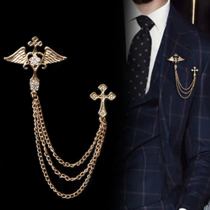 Broche con borlas cruzadas y alas de ángel para hombre