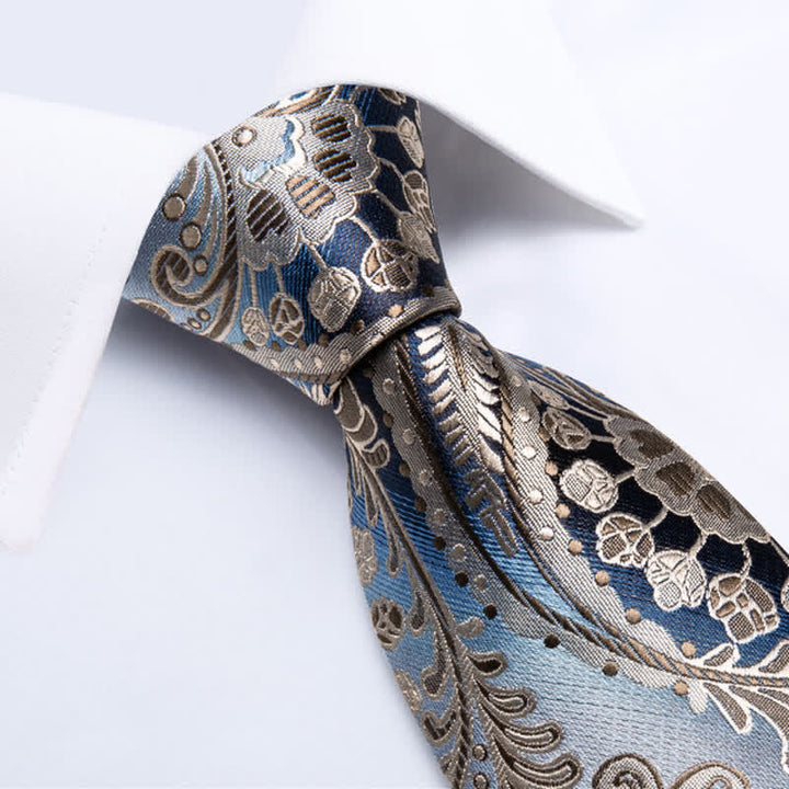 Corbata de cachemira azul y champán para hombre