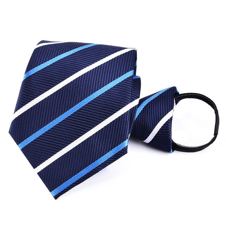 Corbata de negocios con cremallera y rayas a cuadros para hombre - Rayas azul marino y blancas - image 13