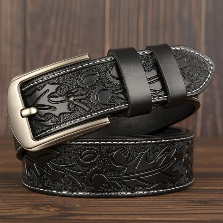 Cinturón de cuero con estampado floral en relieve para hombre
