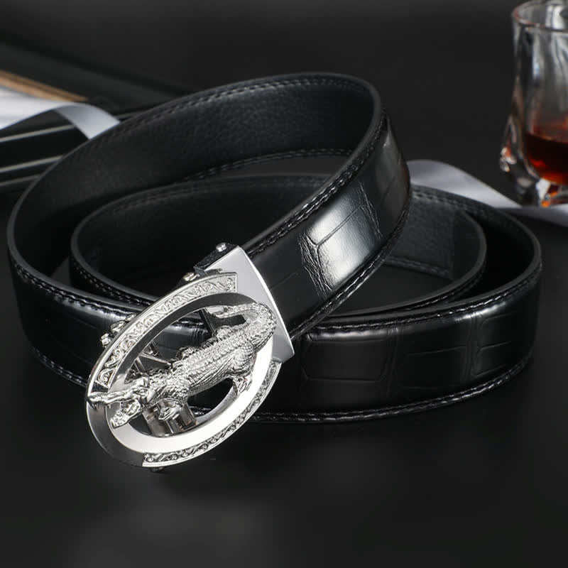 Cinturón de piel de cocodrilo con hebilla automática para hombre
