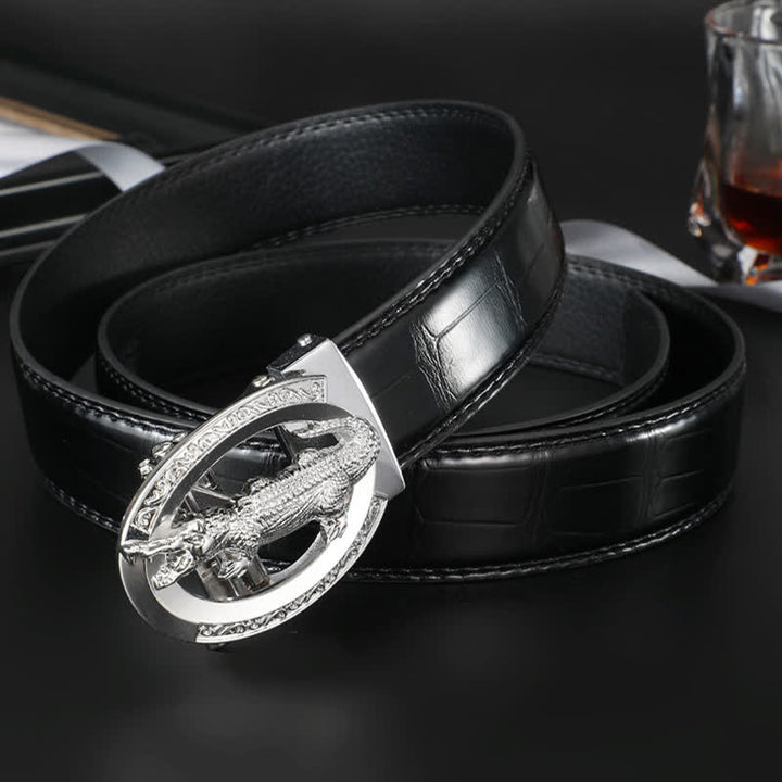 Cinturón de piel de cocodrilo con hebilla automática para hombre