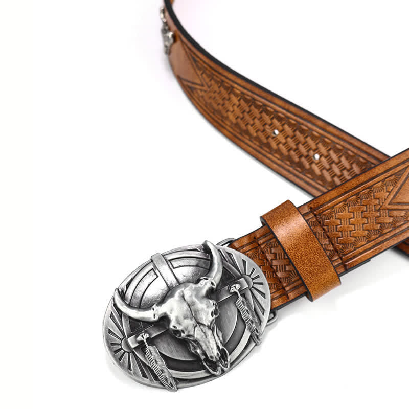 Cinturón de cuero Mad Bull grabado para hombre