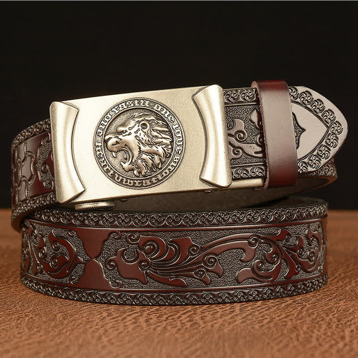 Cinturón de cuero con cabeza de león punk para hombre
