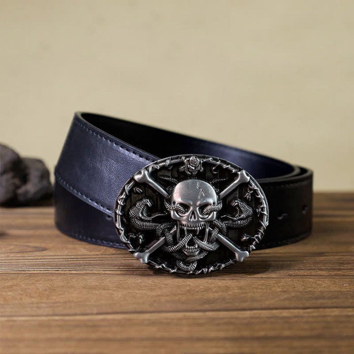 Cinturón de cuero con hebilla de serpiente y calavera gótica para hombre hecho a mano
