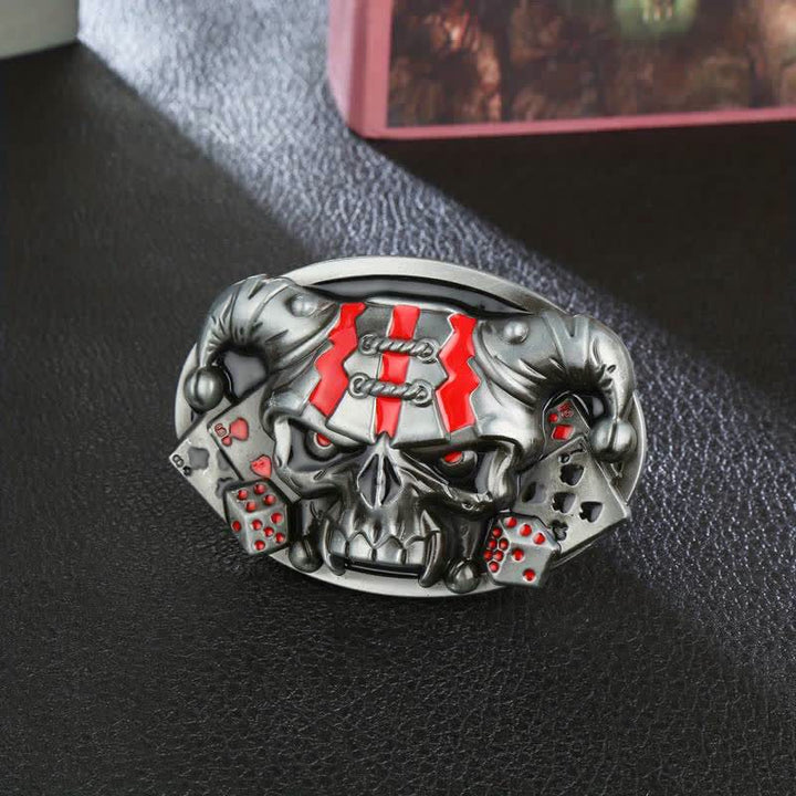 Cinturón de cuero con hebilla de payaso y calavera para hombre, hecho a mano