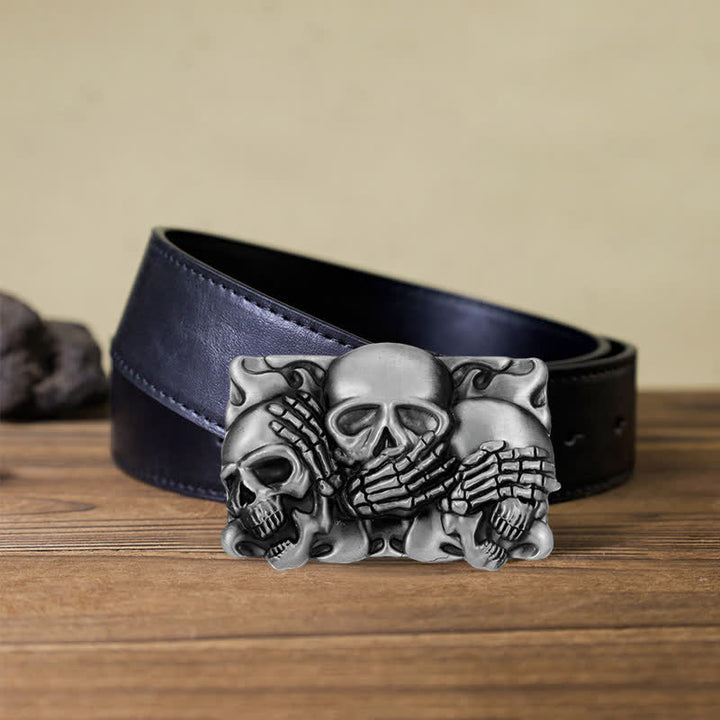Cinturón de cuero con hebilla de calavera de risa horrible para hombre hecho a mano