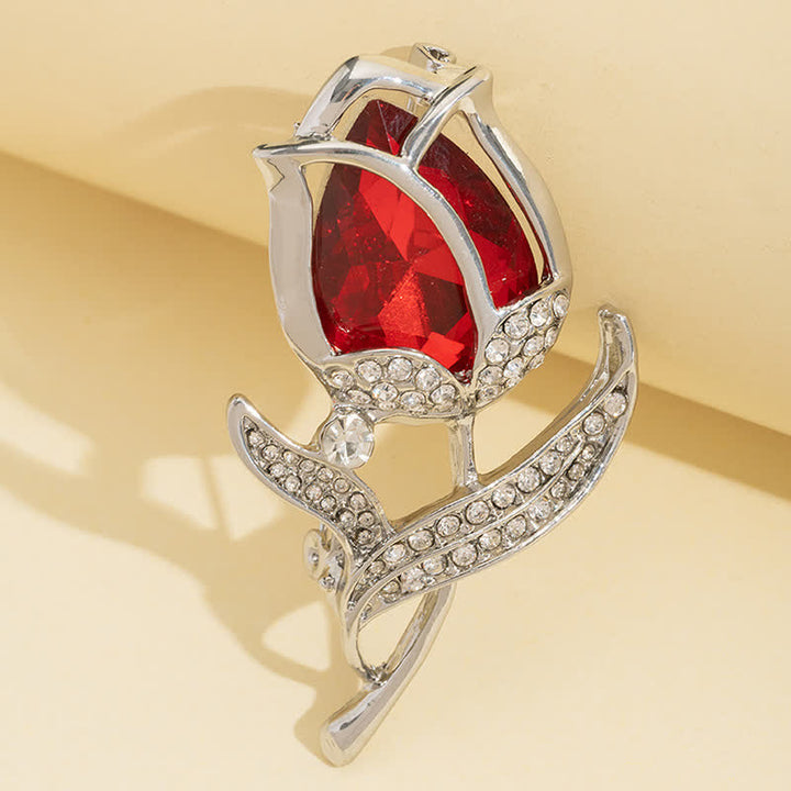 Broche de tulipán de cristal brillante para mujer