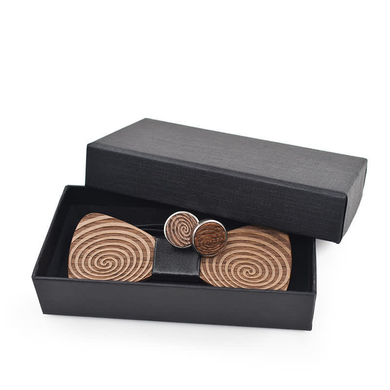 Juego de 2 pajaritas de madera con estampado de remolinos hipnóticos para hombre
