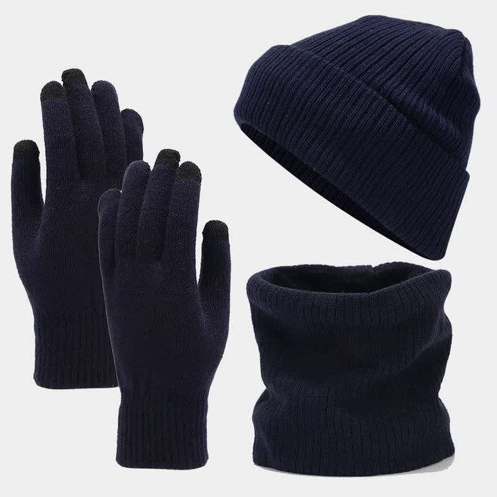 Conjunto de 3 guantes y bufanda unisex de sarga de color sólido